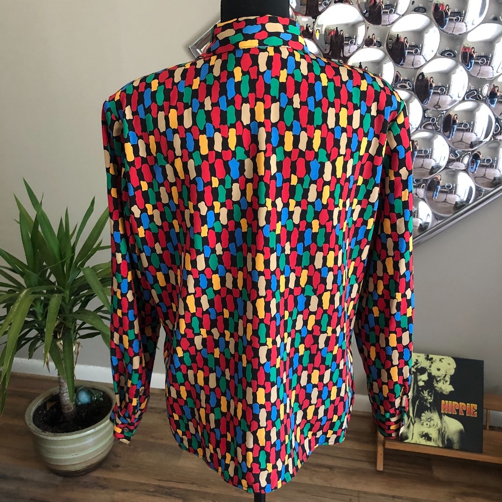 Vintage Multicolor Print Button Down Medium - Picture 7 of 8